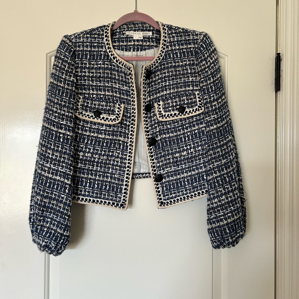 Veronica Beard tweed blue crop blazer